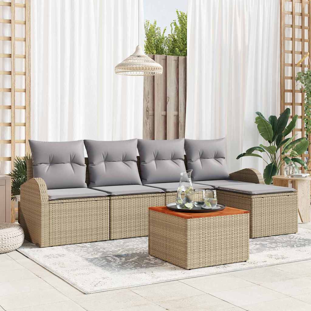 JUNG Vida Gartensofa-set 6 pcs Beige und Hellgrau Poly-Rattan
