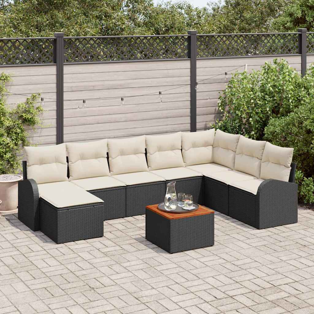 JUNG Vida Gartensofa-set mit Speicher 9 pcs Schwarz und Creme Poly-Rattan