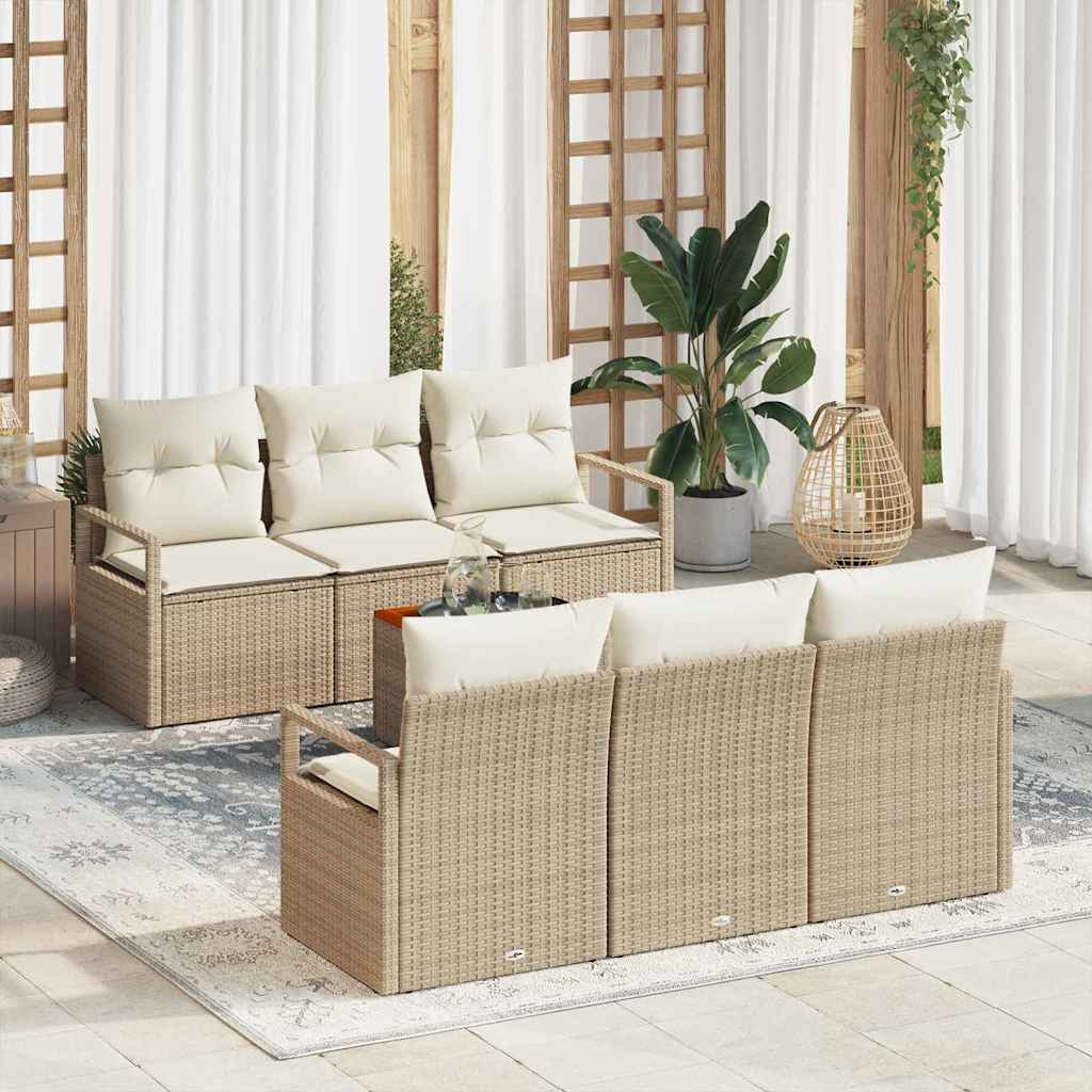 JUNG Vida Gartensofa-set mit Speicher 7 pcs Beige und Creme Poly-Rattan