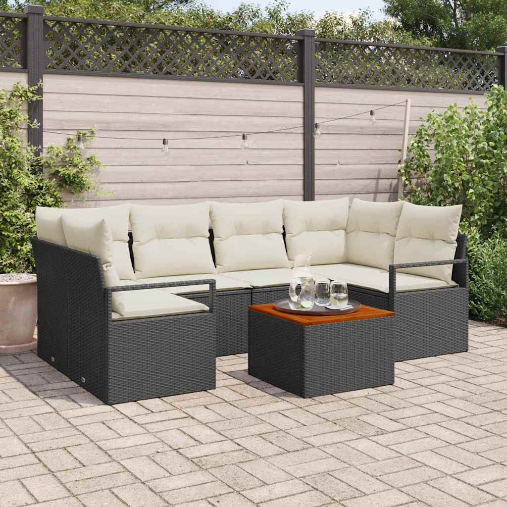 JUNG Vida Gartensofa-set mit Speicher 7 pcs Schwarz und Creme Poly-Rattan