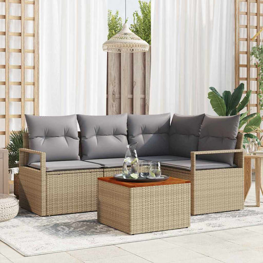 JUNG Vida Gartensofa-set 5 pcs Beige und Hellgrau Poly-Rattan