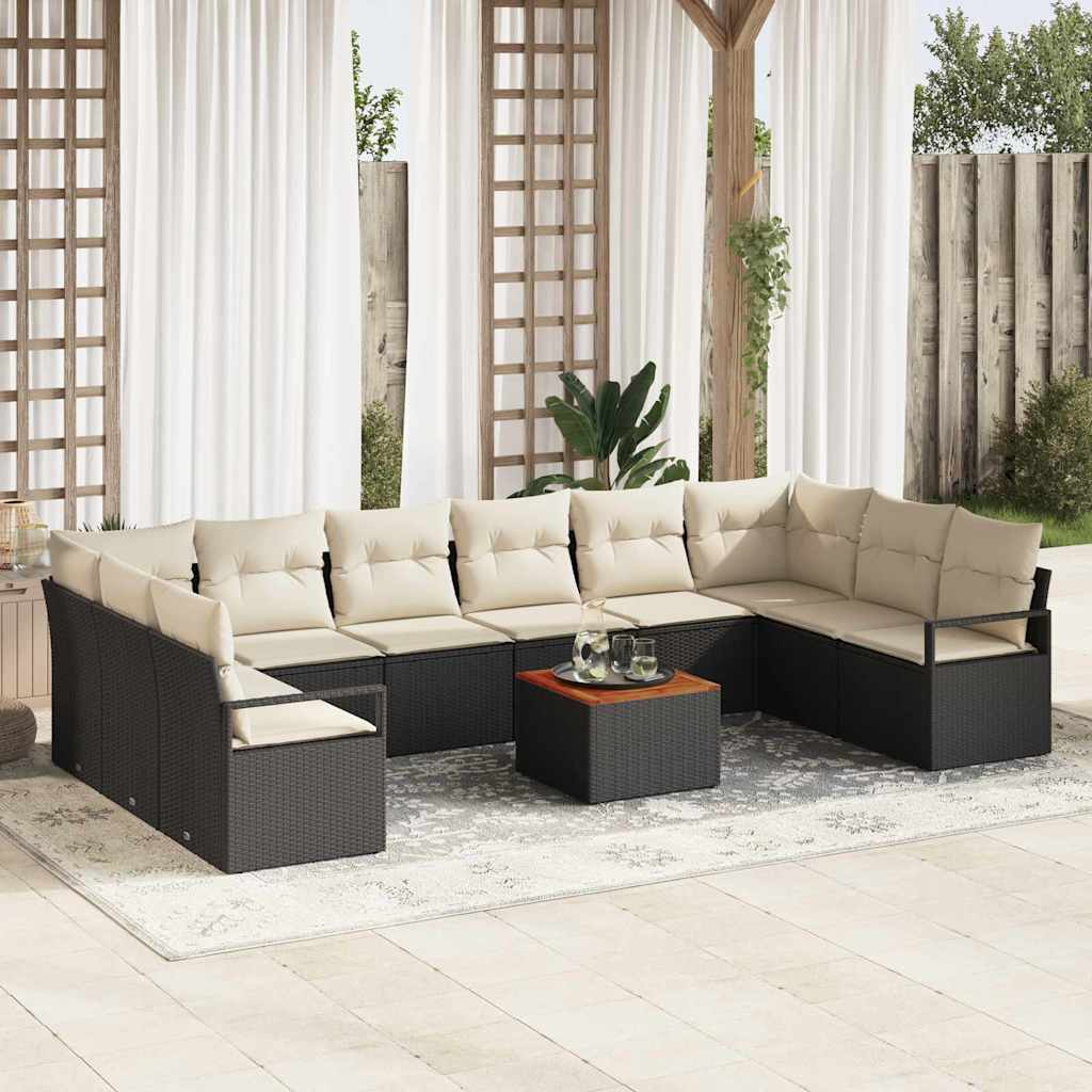 JUNG Vida Gartensofa-set 11 pcs Schwarz und Creme Poly-Rattan