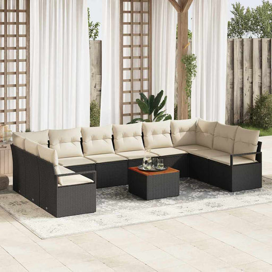 JUNG Vida Gartensofa-set 11 pcs Schwarz und Creme Poly-Rattan