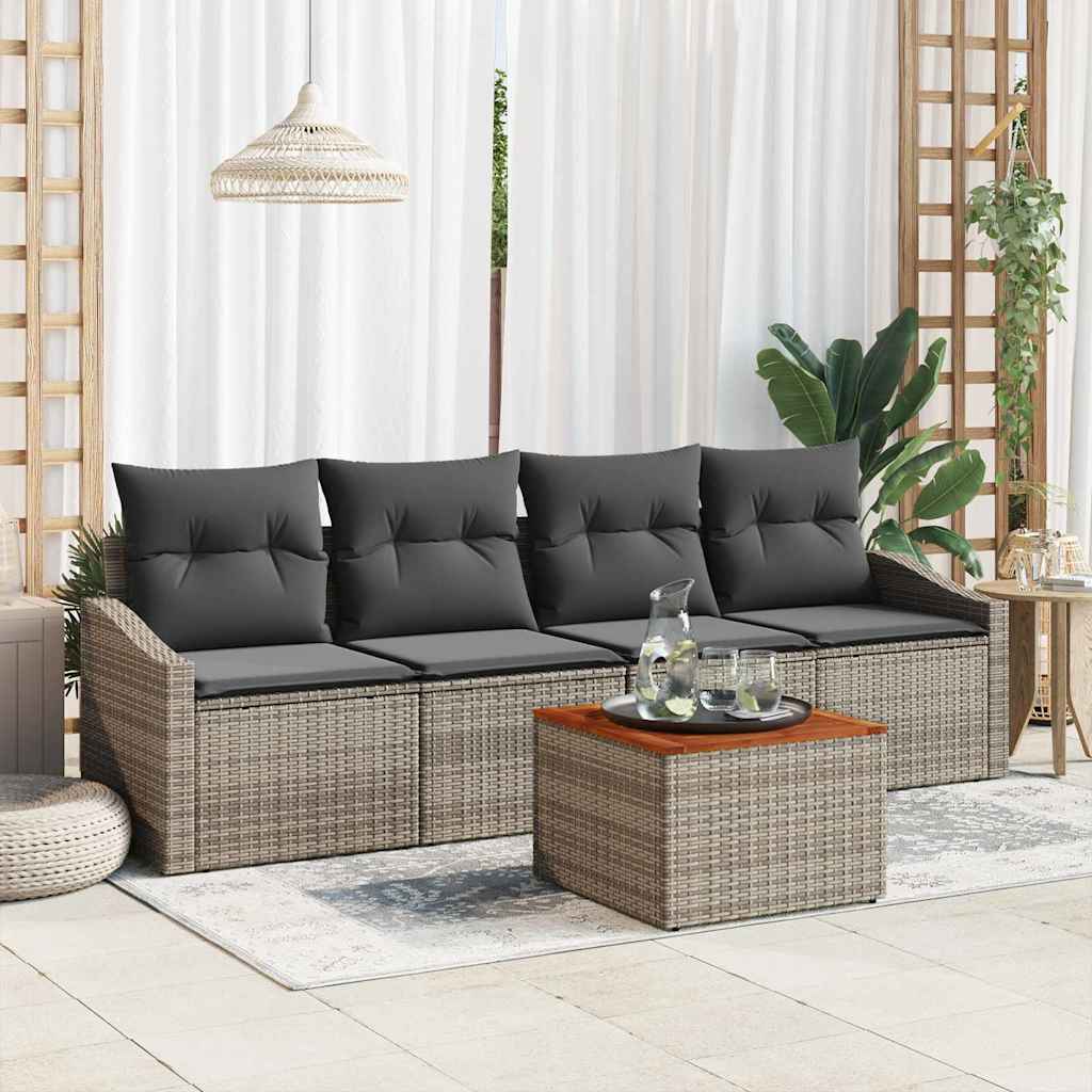 JUNG Vida Gartensofa-set mit Speicher 5 pcs Grau Poly-Rattan