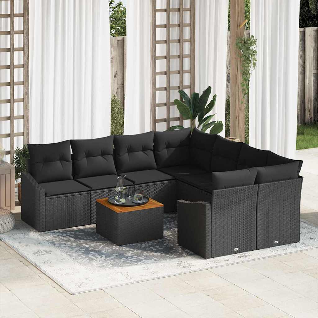 JUNG Vida Gartensofa-set mit Speicher 9 pcs Schwarz Poly-Rattan