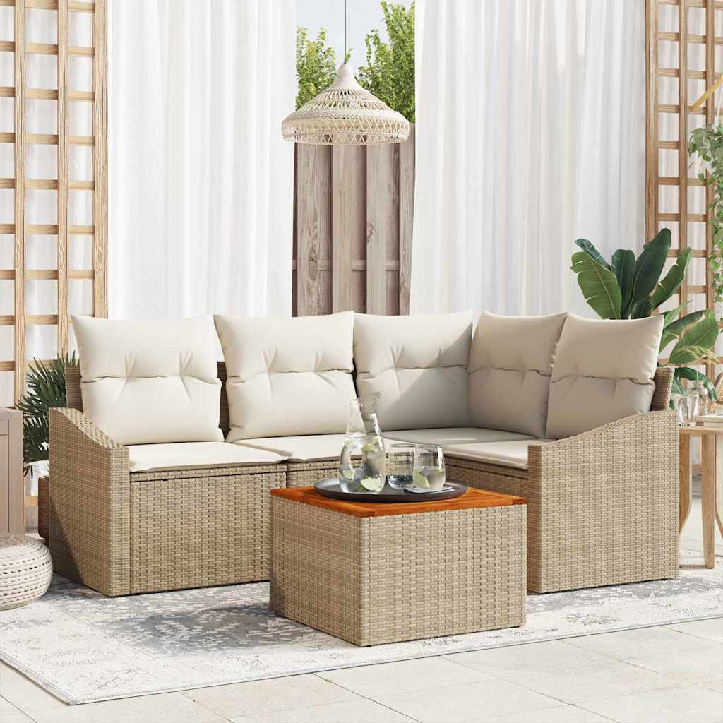 JUNG Vida Gartensofa-set mit Speicher 5 pcs Beige und Creme Poly-Rattan