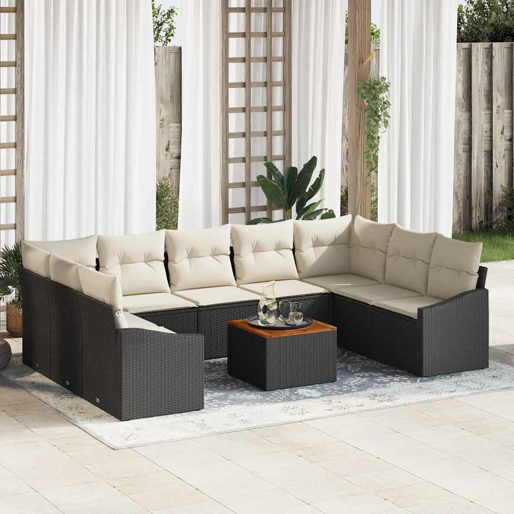 JUNG Vida Gartensofa-set 10 pcs Schwarz und Creme Poly-Rattan