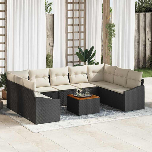 JUNG Vida Gartensofa-set 10 pcs Schwarz und Creme Poly-Rattan