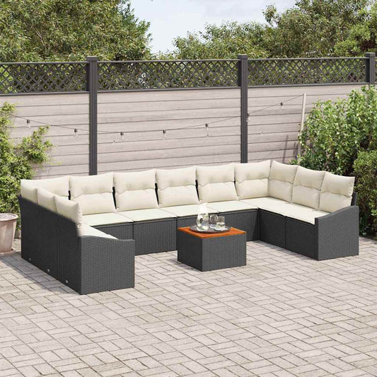 JUNG Vida Gartensofa-set 11 pcs Schwarz und Creme Poly-Rattan