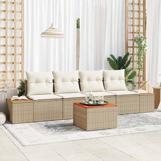 JUNG Vida Garten-Sofa-Set mit Kissen mit Speicher 5 pcs Beige Poly Rattan