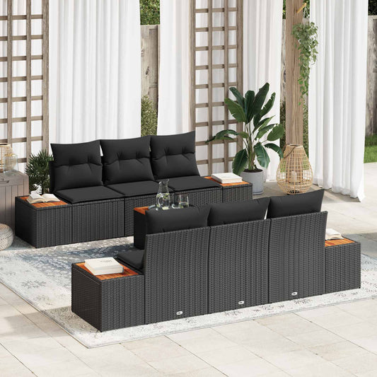 JUNG Vida Garten-Sofa-Set mit Kissen 7 pcs Schwarz Poly Rattan
