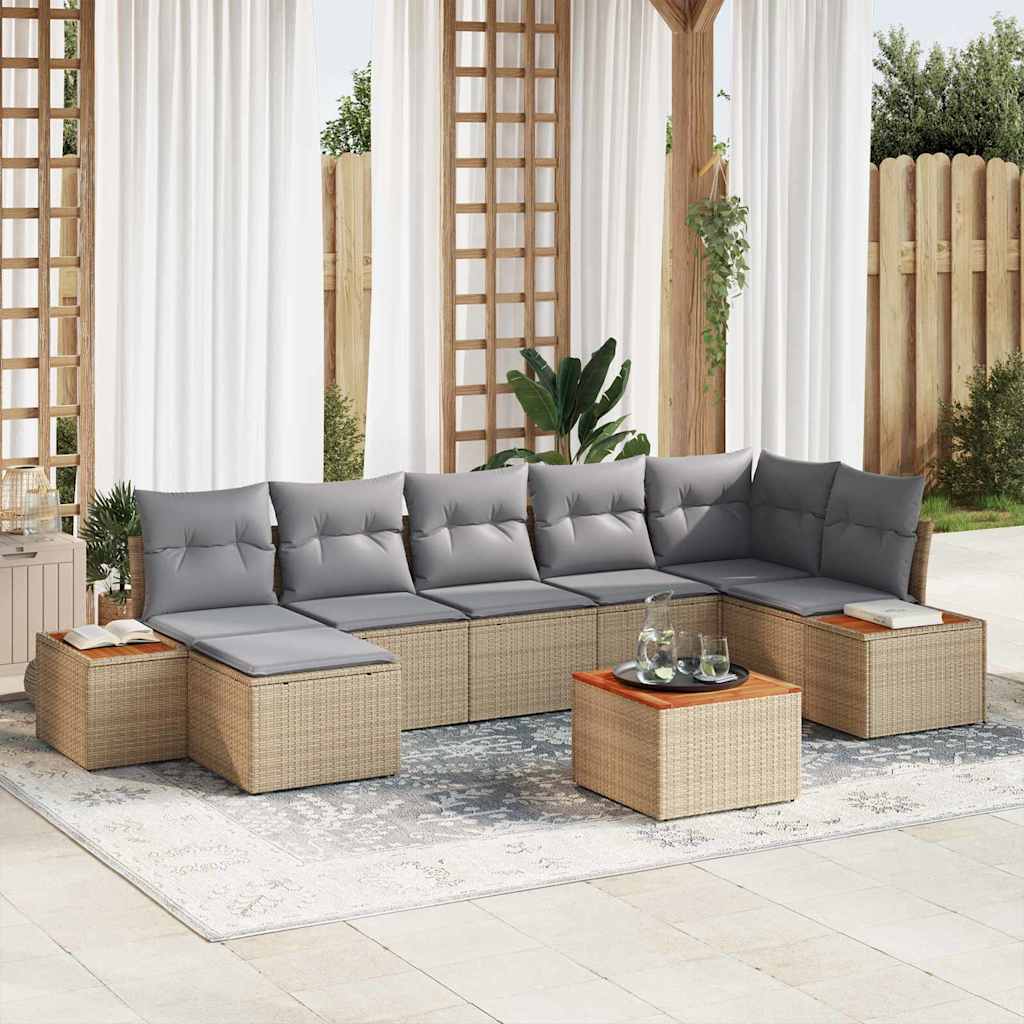 JUNG Vida Gartensofa-set mit Kissen 8 pcs Beige und Hellgrau Polyrattan