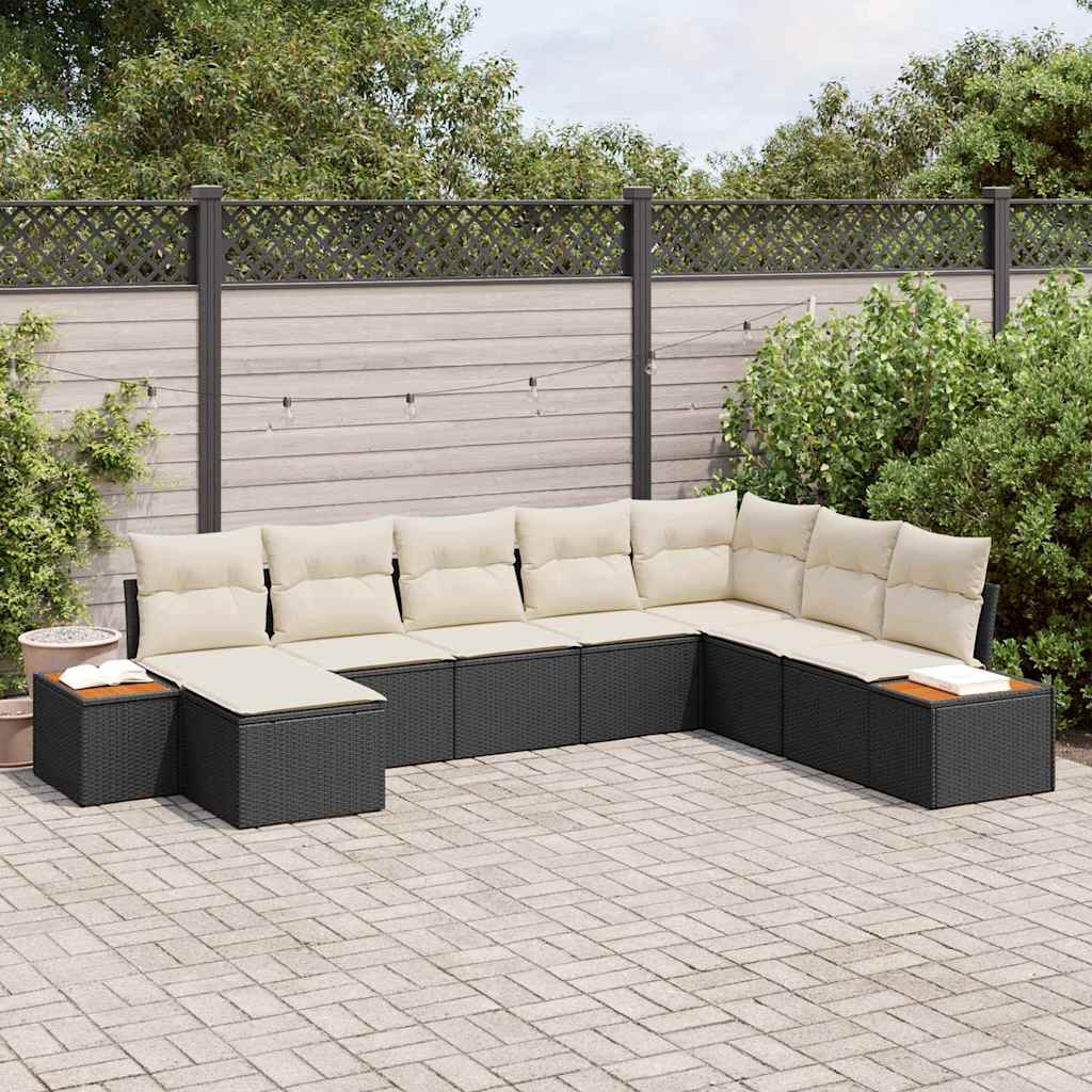 JUNG Vida Gartensofa-set mit Kissen 9 pcs Schwarz und Creme Polyrattan