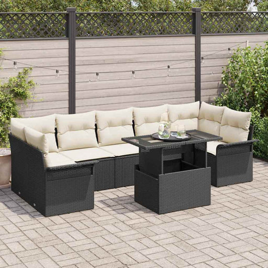 JUNG Vida Garten-Sofa-Set mit Kissen 8 pcs Schwarz Poly Rattan