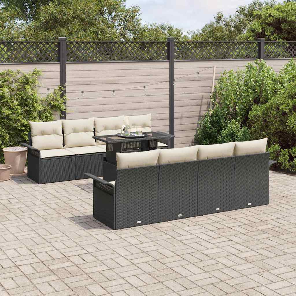 JUNG Vida Garten-Sofa-Set mit Kissen 9 pcs Schwarz Poly Rattan