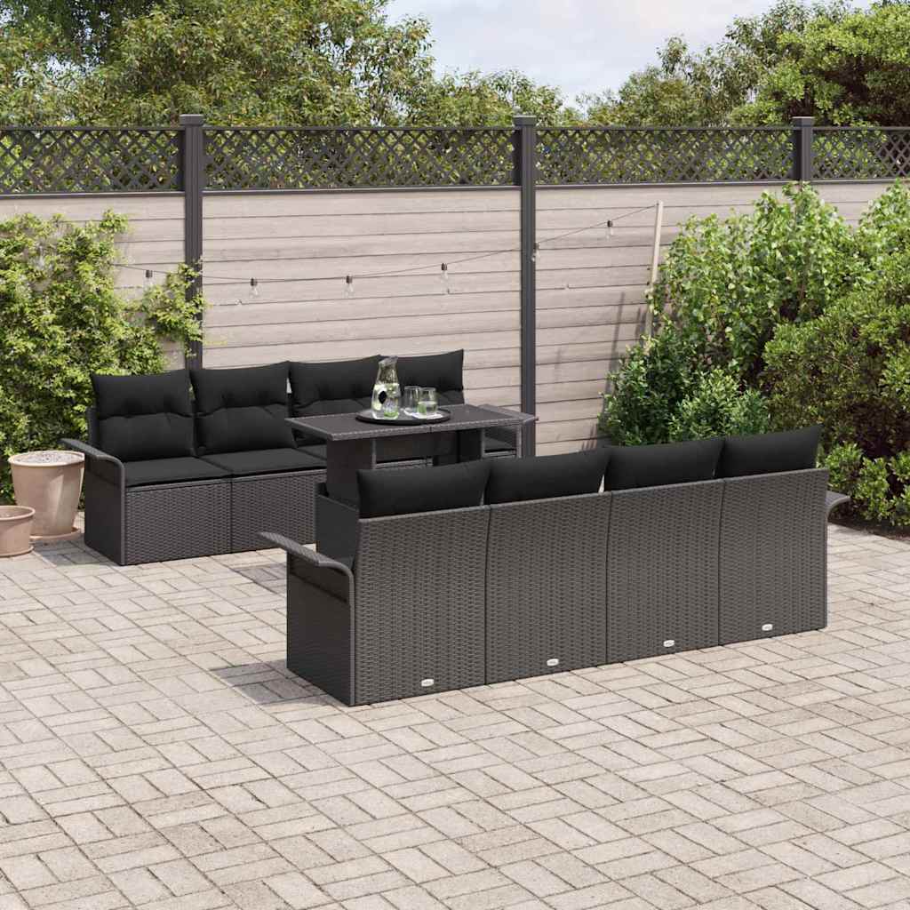 JUNG Vida Gartensofa-set mit Kissen 9 pcs Schwarz Poly Rattan