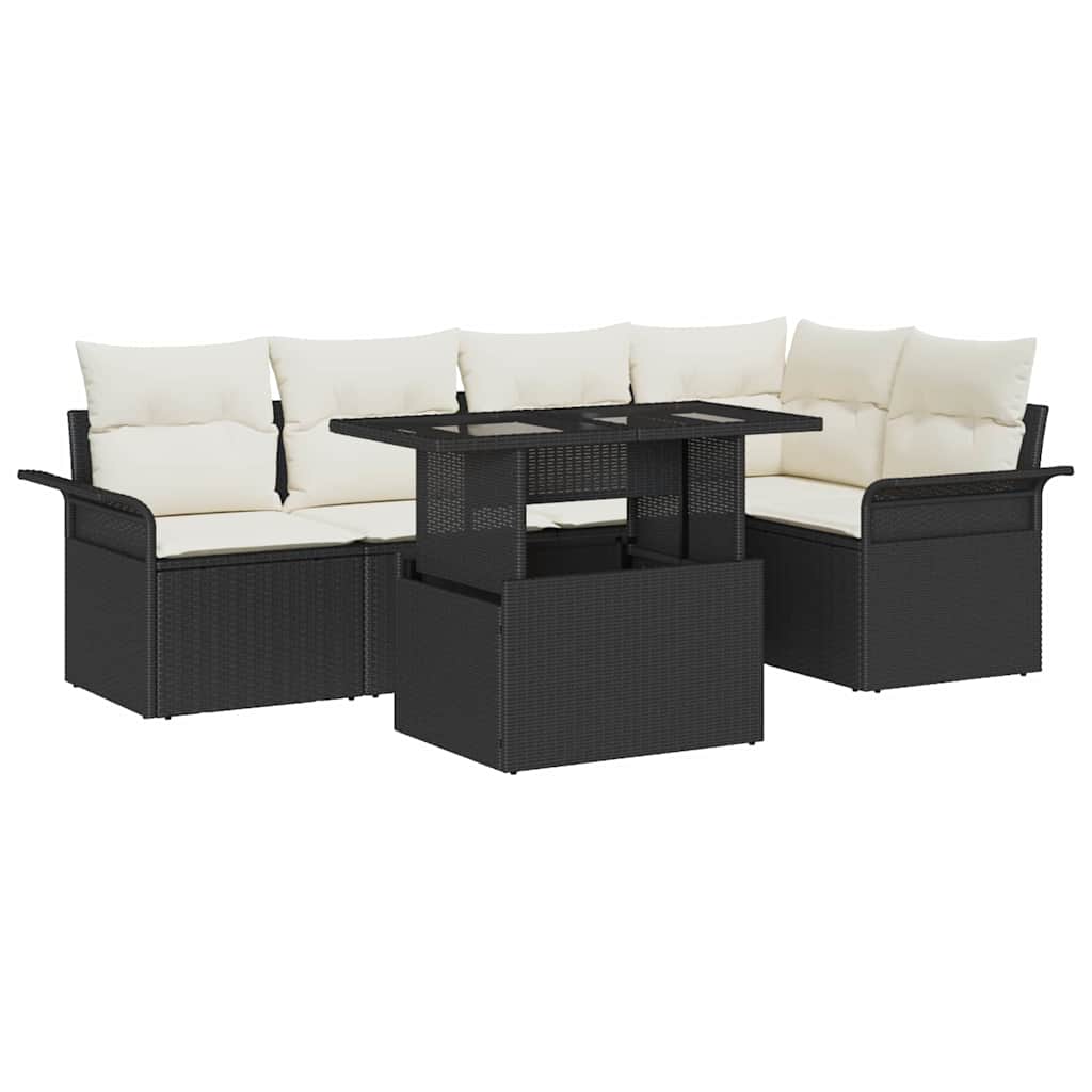 JUNG Vida Garten-Sofa-Set mit Kissen 6 pcs Schwarz Poly Rattan