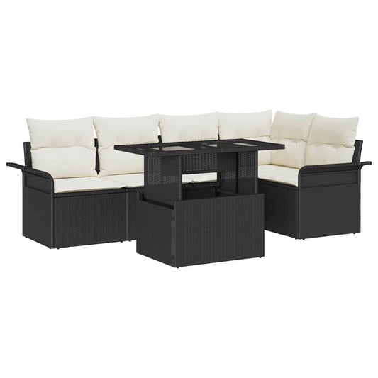 JUNG Vida Garten-Sofa-Set mit Kissen 6 pcs Schwarz Poly Rattan