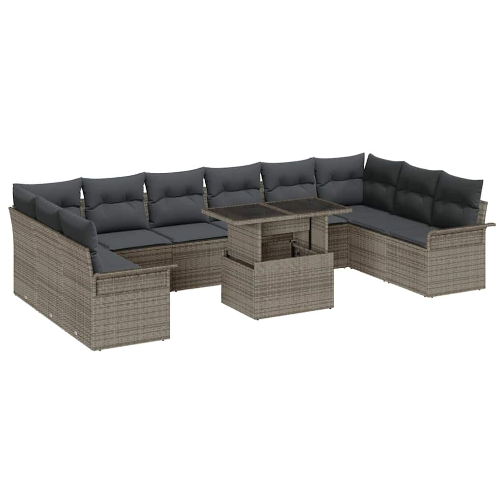JUNG Vida Garten-Sofa-Set mit Kissen mit Kissen 11 pcs Grau Poly Rattan