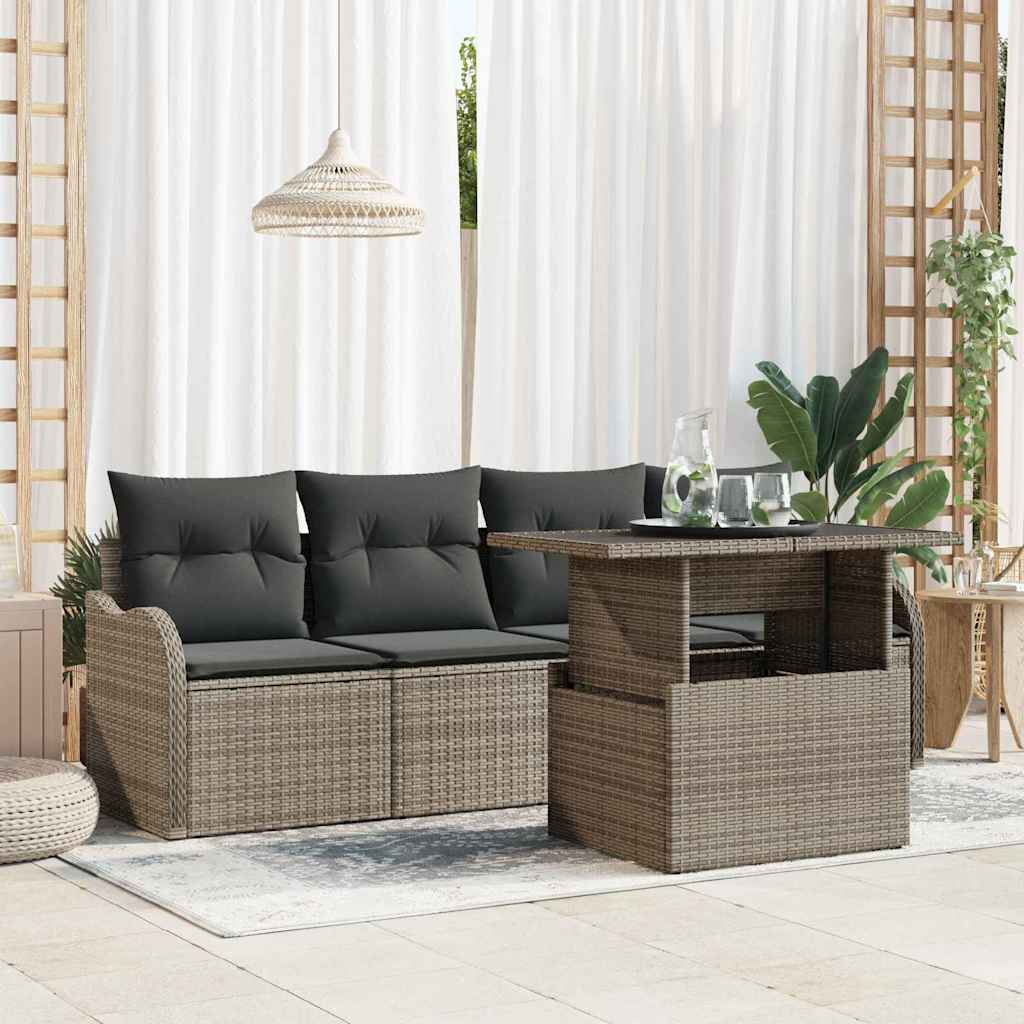 JUNG Vida Garten-Sofa-Set mit Kissen mit Kissen 5 pcs Grau Poly Rattan