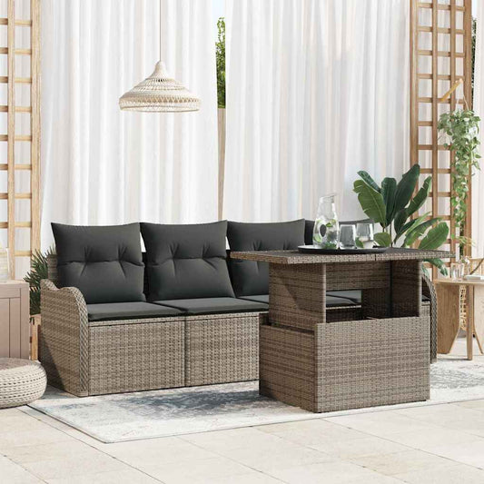 JUNG Vida Garten-Sofa-Set mit Kissen mit Kissen 5 pcs Grau Poly Rattan