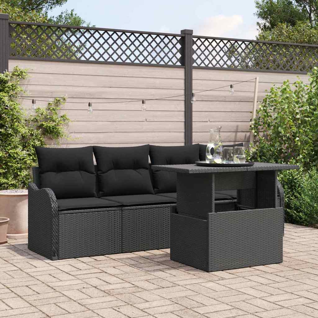 JUNG Vida Gartensofa-set mit Kissen mit Kissen 5 pcs Schwarz Poly Rattan