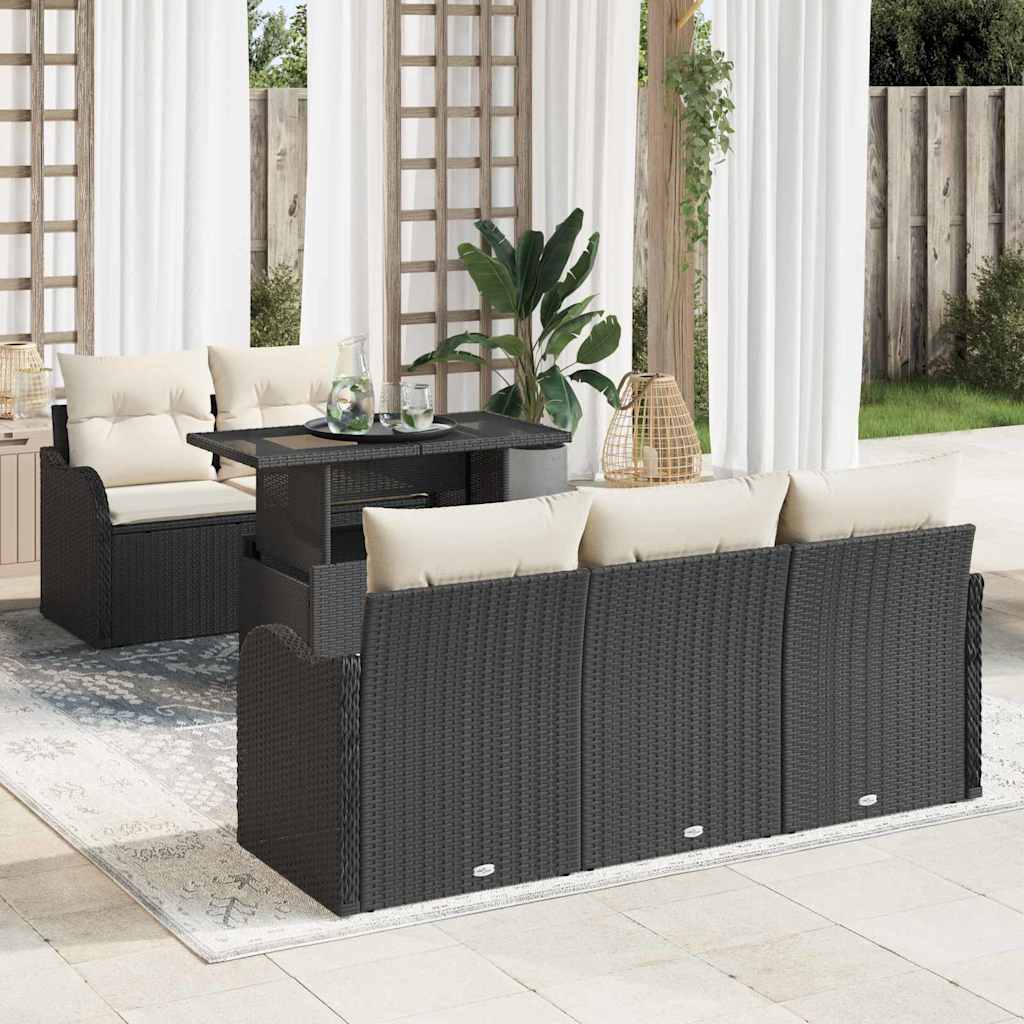 JUNG Vida Gartensofa-set mit Kissen mit Kissen 6 pcs Schwarz Poly Rattan