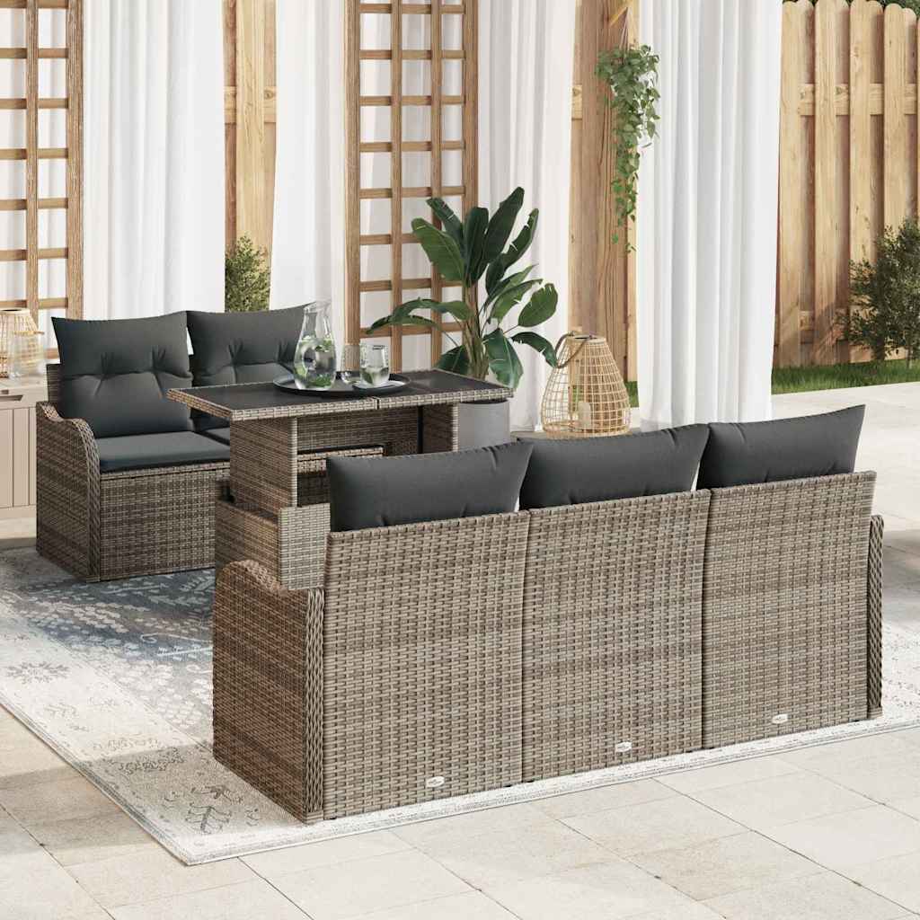 JUNG Vida Gartensofa-set mit Kissen mit Kissen 6 pcs Grau Poly Rattan