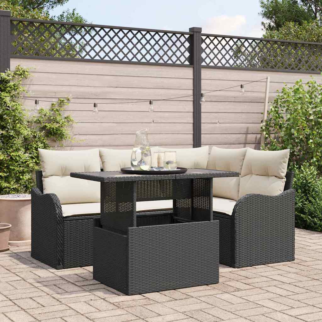 JUNG Vida Gartensofa-set mit Kissen mit Kissen 5 pcs Schwarz Poly Rattan