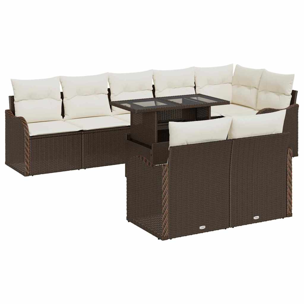 JUNG Vida Garten-Sofa-Set mit Kissen mit Kissen 9 pcs Braun Poly Rattan