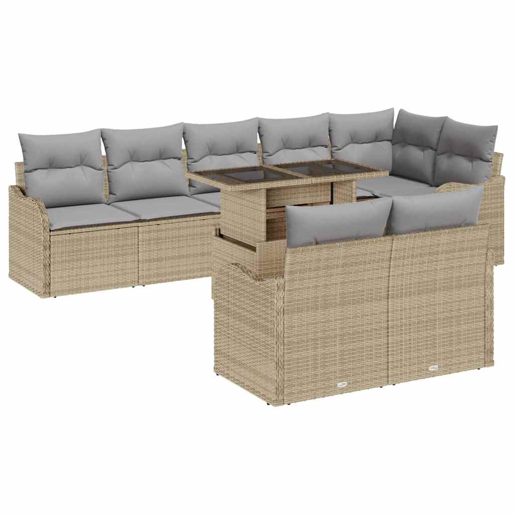 JUNG Vida Garten-Sofa-Set mit Kissen mit Kissen 9 pcs Beige Poly Rattan
