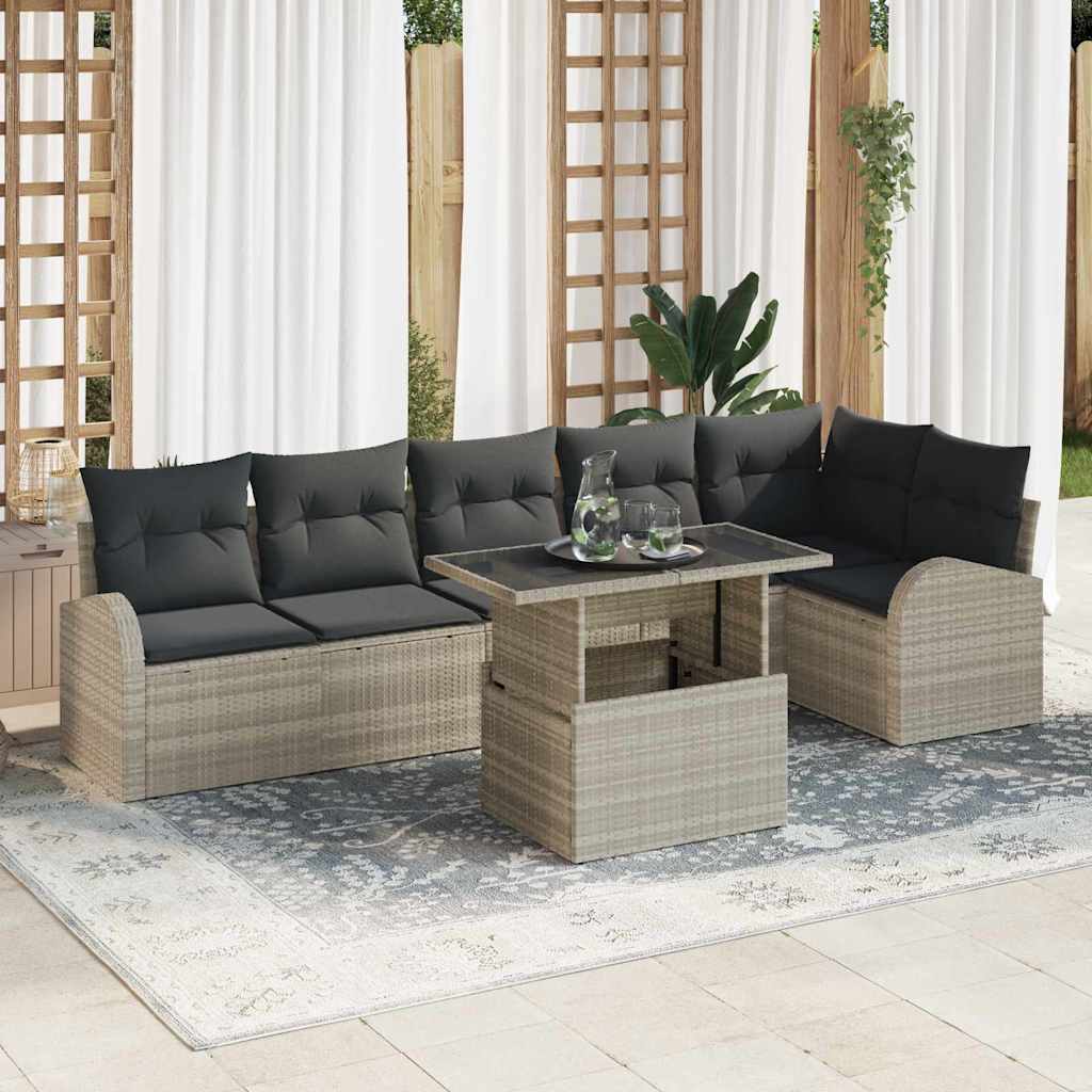JUNG Vida Garten-Sofa-Set mit Kissen 7 pcs Hellgrau Poly Rattan