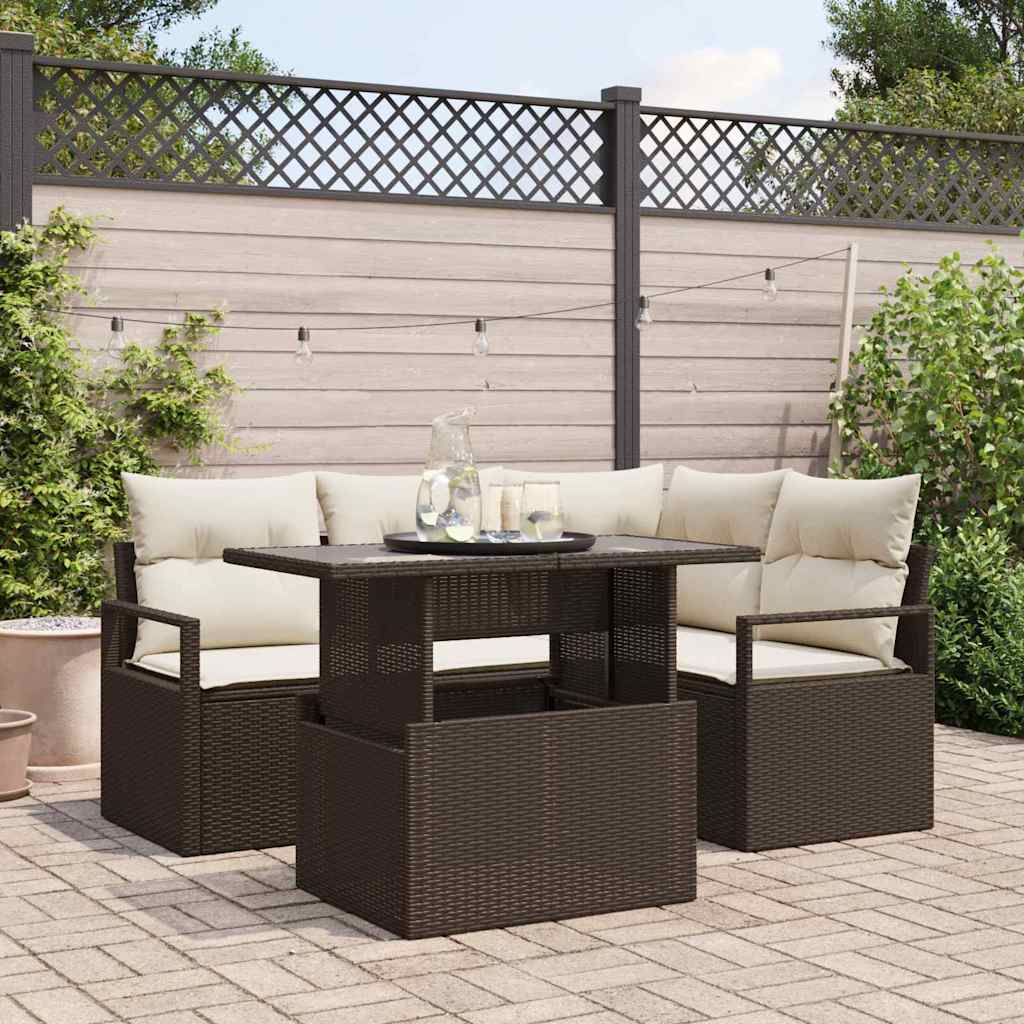 JUNG Vida Gartensofa-set mit Kissen mit Speicher 5 pcs Braun Poly Rattan