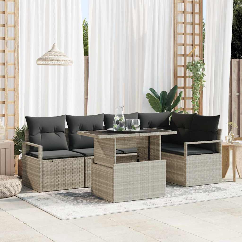 JUNG Vida Garten-Sofa-Set mit Speicher 6 pcs Hellgrau Poly Rattan