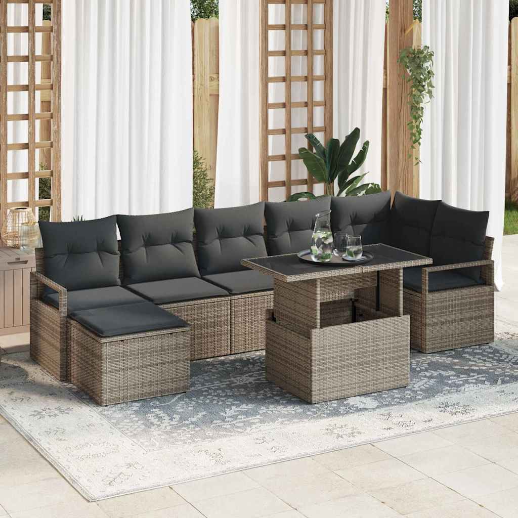 JUNG Vida Garten-Sofa-Set mit Speicher 8 pcs Grau Poly Rattan