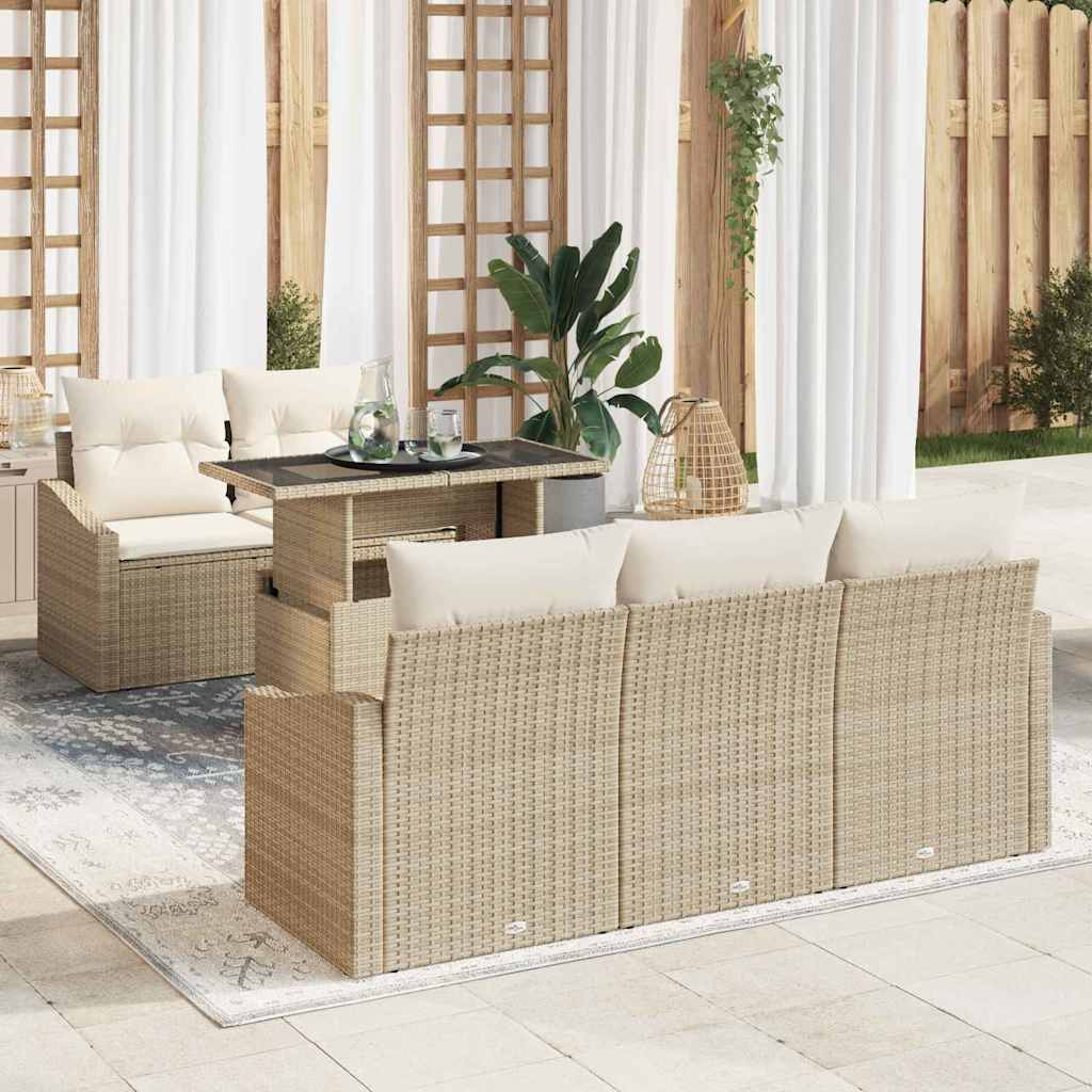 JUNG Vida Garten-Sofa-Set mit Speicher 6 pcs Beige Poly Rattan