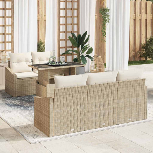JUNG Vida Garten-Sofa-Set mit Speicher 6 pcs Beige Poly Rattan