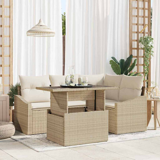 JUNG Vida Garten-Sofa-Set mit Kissen mit Speicher 5 pcs Beige und Creme