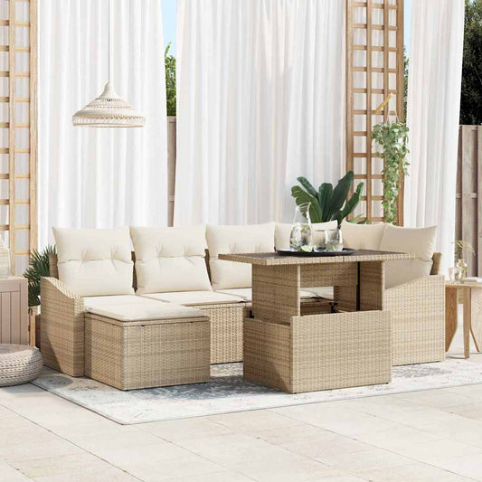 JUNG Vida Garten-Sofa-Set mit Kissen mit Speicher 7 pcs Beige und Creme
