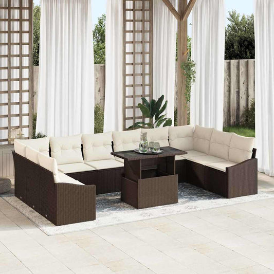 JUNG Vida Garten-Sofa-Set mit Kissen mit Speicher 11 pcs Braun und Creme