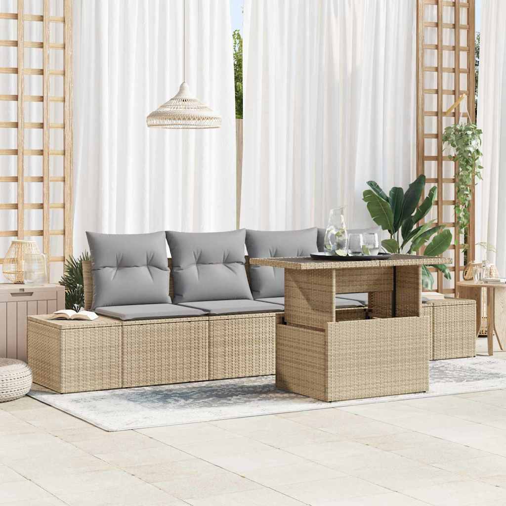 JUNG Vida Garten-Sofa-Set mit Kissen mit Kissen 5 pcs Beige und Hellgrau
