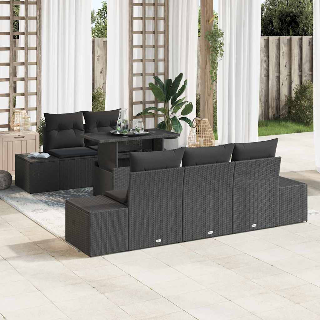 JUNG Vida Garten-Sofa-Set mit Kissen mit Speicher 6 pcs Schwarz