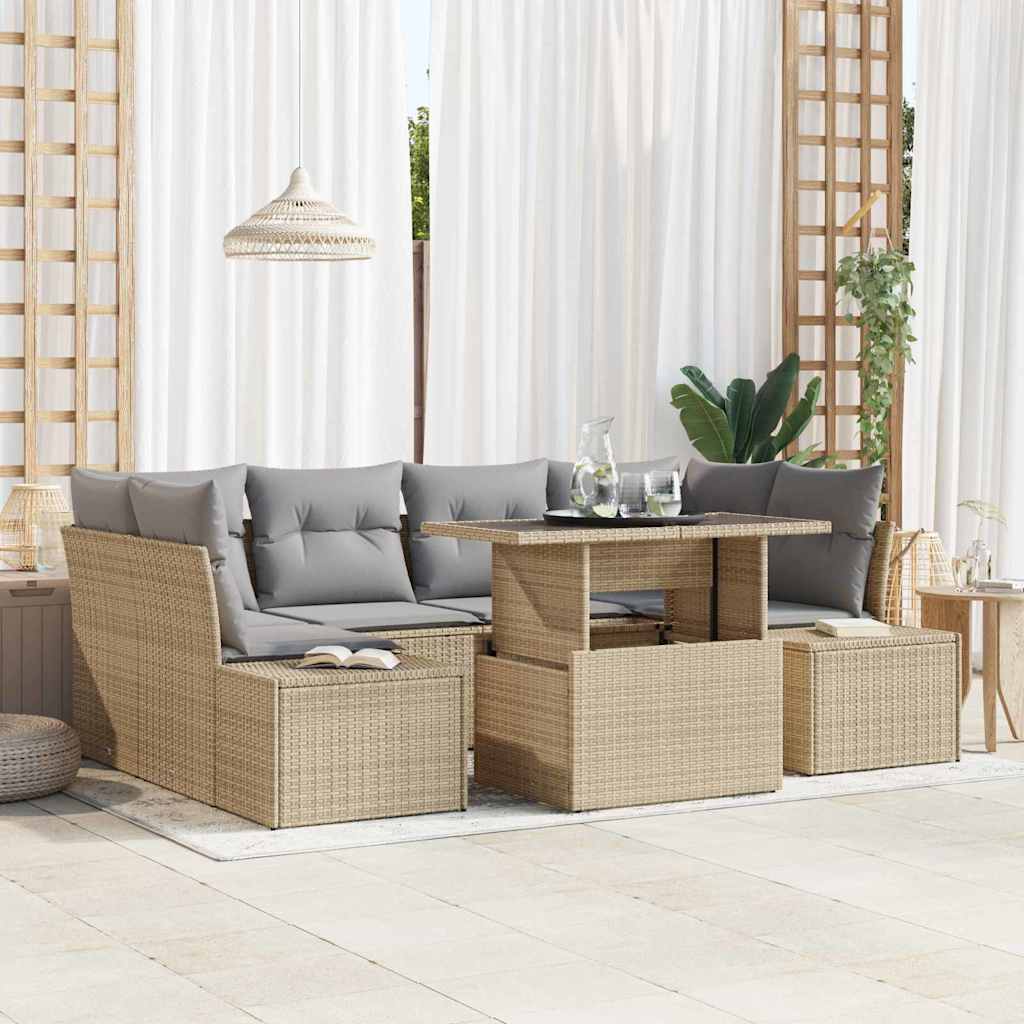 JUNG Vida Garten-Sofa-Set mit Kissen 7 pcs Beige und Hellgrau