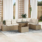 JUNG Vida Garten-Sofa-Set mit Speicher 7 pcs Beige Poly Rattan