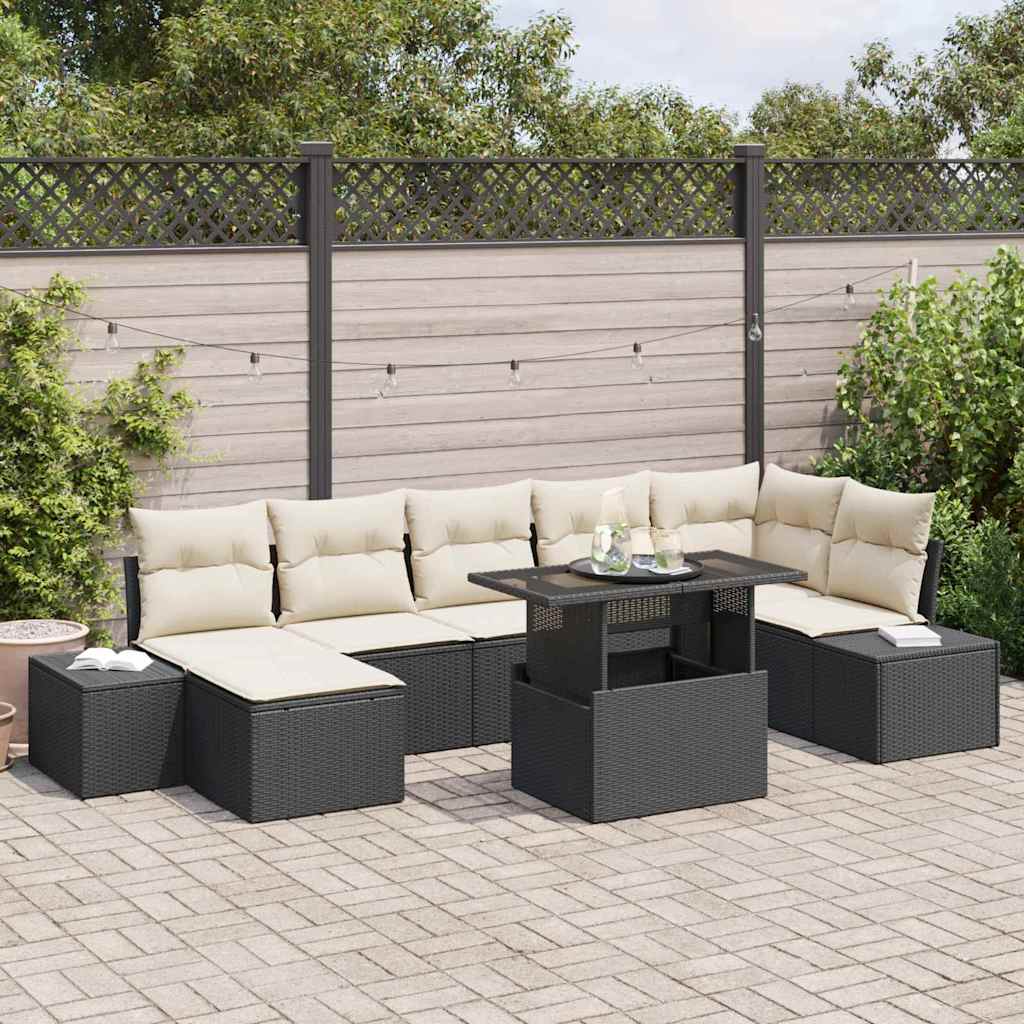 JUNG Vida Garten-Sofa-Set mit Speicher 8 pcs Schwarz Poly Rattan