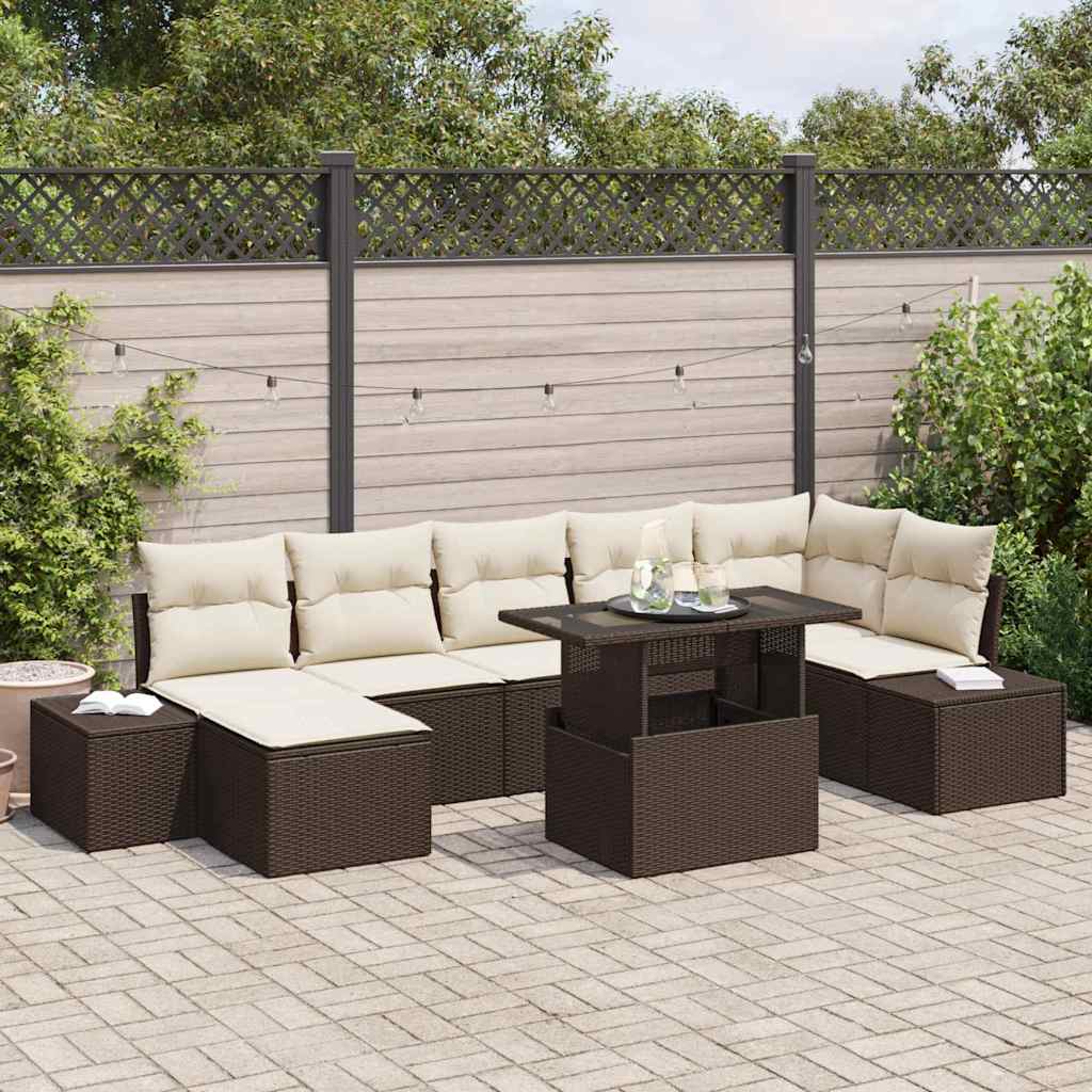 JUNG Vida Garten-Sofa-Set mit Speicher 8 pcs Braun Poly Rattan