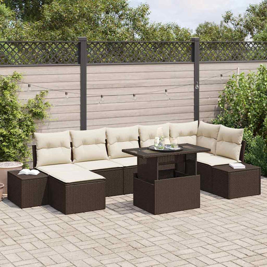 JUNG Vida Garten-Sofa-Set mit Speicher 8 pcs Braun Poly Rattan
