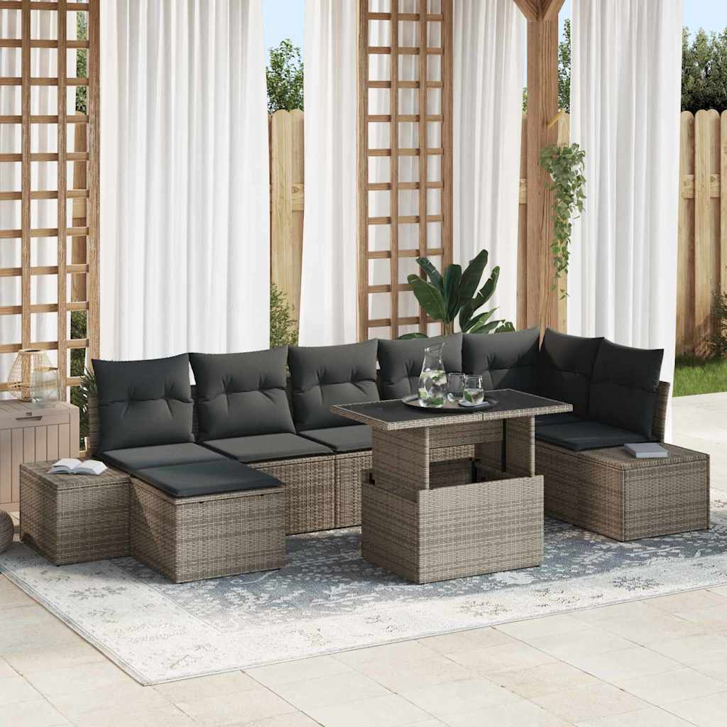 JUNG Vida Garten-Sofa-Set mit Speicher 8 pcs Grau Poly Rattan