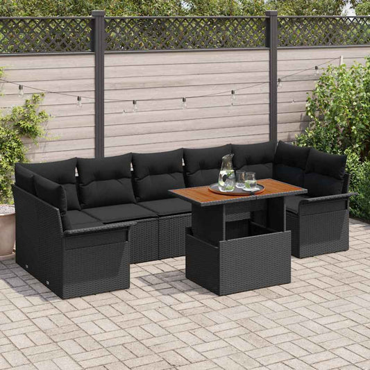 JUNG Vida Garten-Sofa-Set mit Speicher 8 pcs Schwarz Poly Rattan