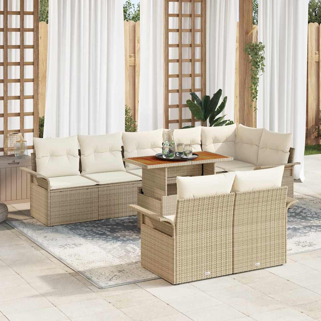 JUNG Vida Garten-Sofa-Set mit Speicher 9 pcs Beige Poly Rattan